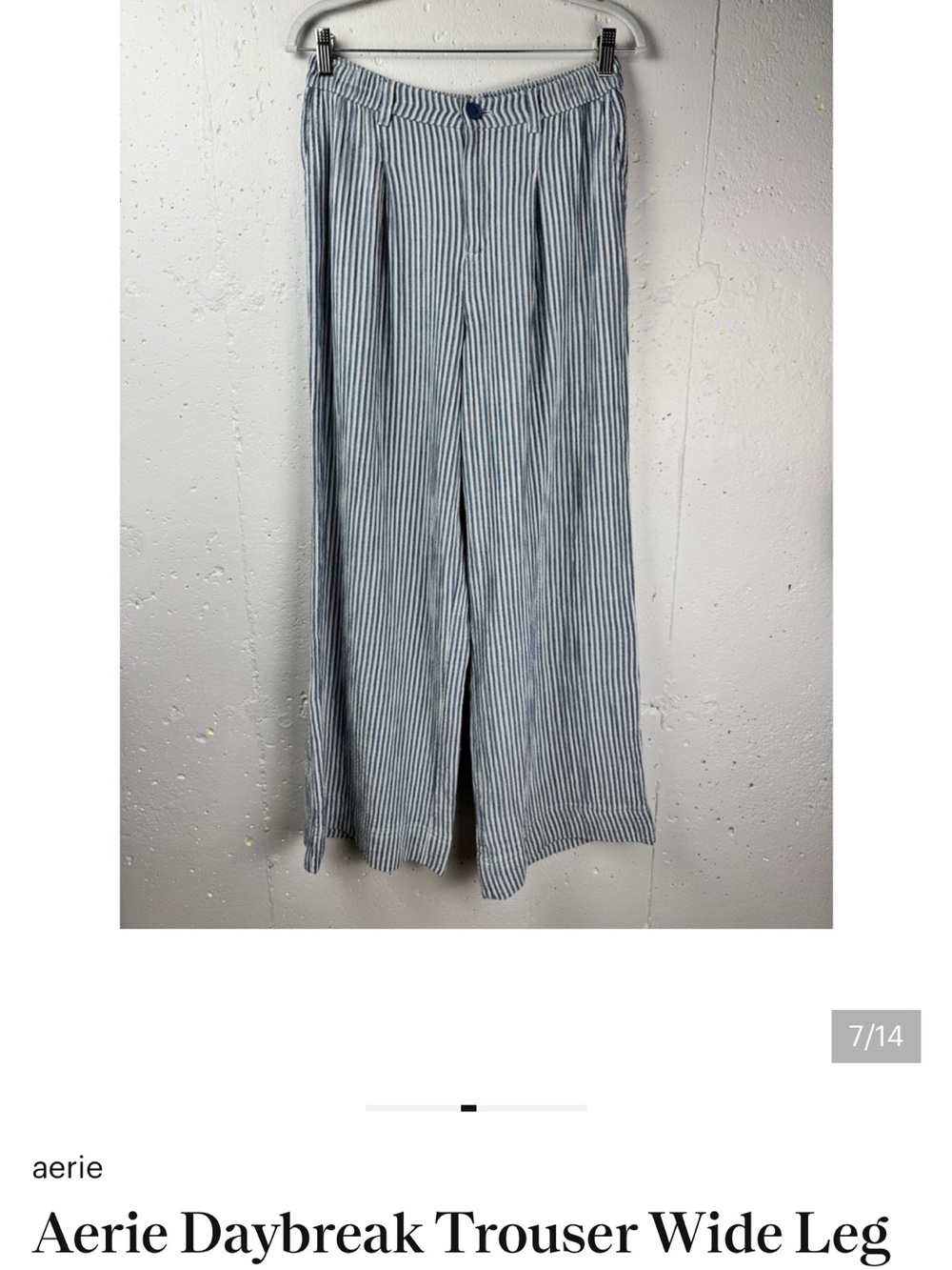 aerie Blue and White Striped Wide-Leg Trousers